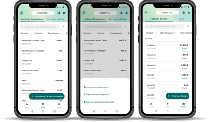 capture d'écran de la plateforme pennylane dans des smartphone avec la page des factures